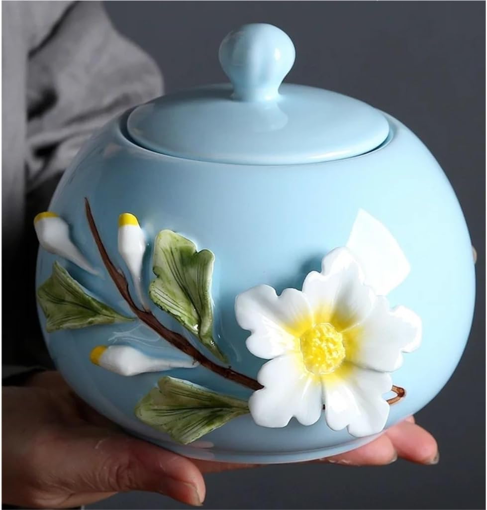 SONGCHAO Sugar Jar 2-Pack Ceramic Hand-Painted Floral Tea Storage jar Snacks Dried Fruit Sealed jar Kitchen Storage jar Coffee jar Tea Canister (Color : E)