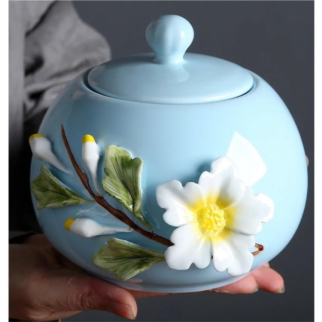 CMBSSTFC Tarro de azúcar, Paquete de 2 tarros de cerámica Pintados a Mano para Almacenamiento de té Floral, Aperitivos, Frutos Secos, Tarro Sellado, Tarro de Almacenamiento de Cocina, Tarro de café,