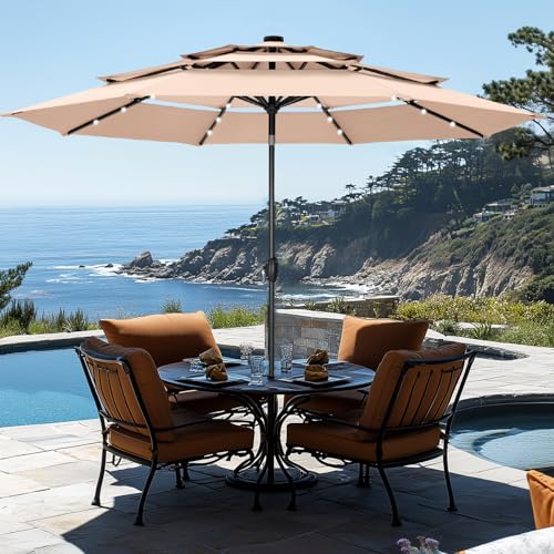 GREEN PARTY 10ft Outdoor Patio Umbrella, [Auto-Tilting] 3 Tiers Market