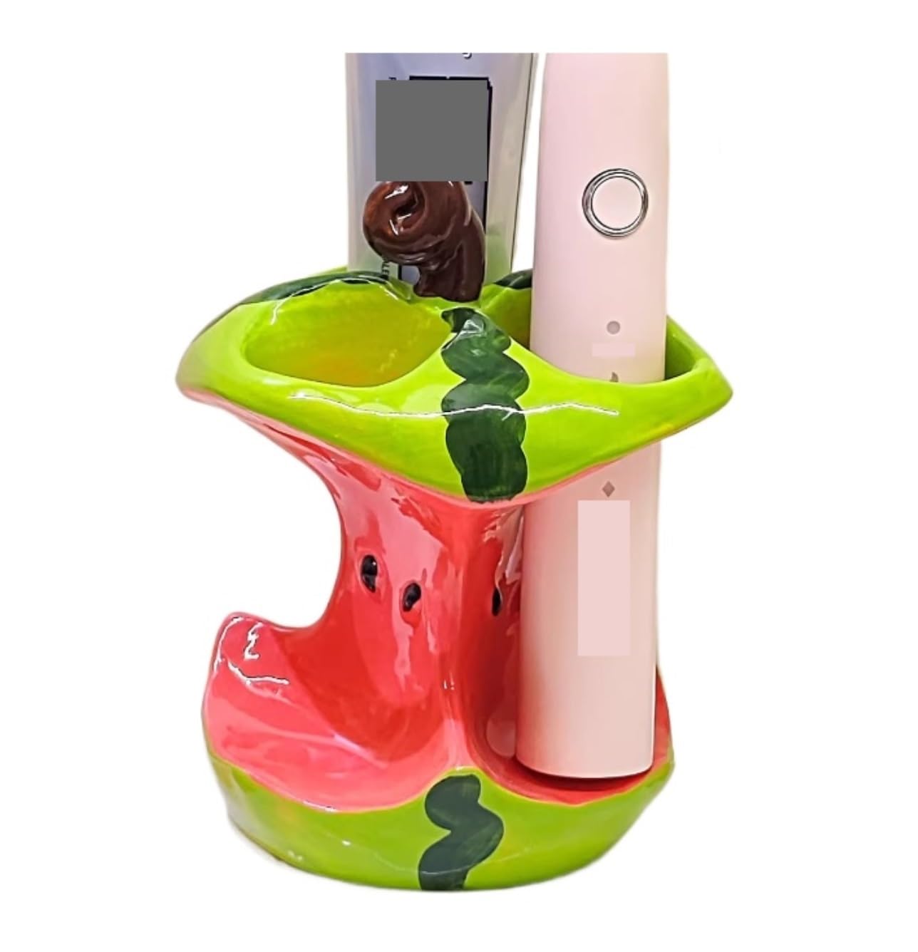 Porta Cepillo Dientes Baño Soporte De Cerámica For Cepillo Dientes con Forma Sandía, Accesorio Baño, Decoración Tocador Hogar Y Cocina(Three Holes)