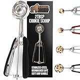 GORILLA GRIP Stainless Steel Cookie Scoop for Baking, 2 TBSP, Multipurpose Melon Baller, Meatball Spring Scoops, Perfect Portion Sizes, Easy Food Release, Scooper Size 40, BPA-Free Kitchen Tool, Black