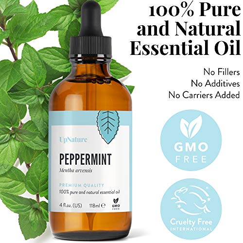 Upnature Peppermint Essential Oil - 100% Natural & Pure, Undiluted, Premium Quality Aromatherapy Oil- Peppermint Oil For Hair Growth, Relieves Head Tension, Pregnancy Essentials, Reduces Stress, 4Oz #TOP1