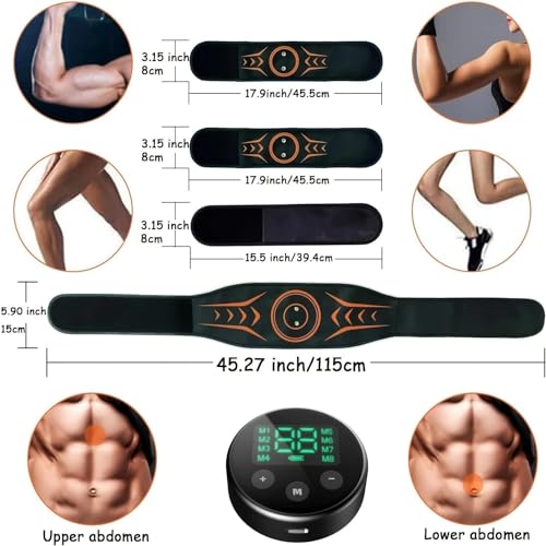 دي ام جي تيك محفز عضلات ايه بي اس اي معدات تمرين حزام شد البطن تدريب ABS للبطن والذراع والساق للرجال والنساء أسود