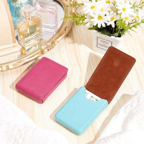 Image of Outus 2 Pcs Business Card Holder, PU Leather Business Card Case Pocket Wallet with Magnetic Shut for Men Women(Pink and Green,Classic)