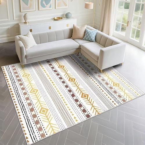 Tapis de salon anti-perte de poils 140x180cm jaune lavable pour simplifier la vie des familles
