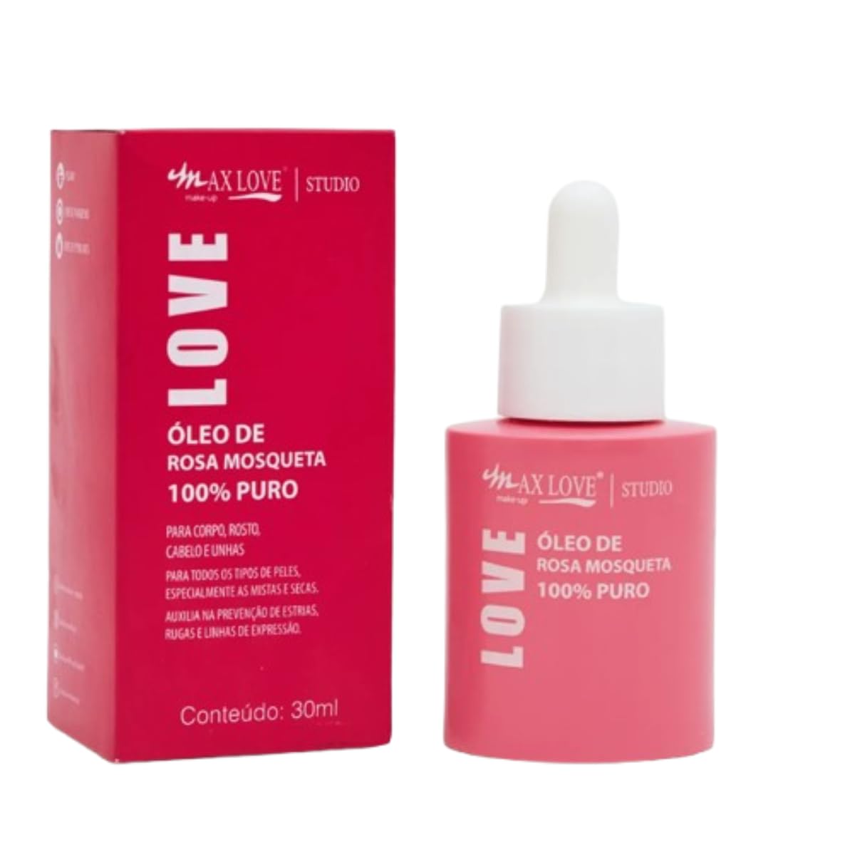 Max Love Kit Skincare Facial, Sérum de Morango, Óleo de Rosa