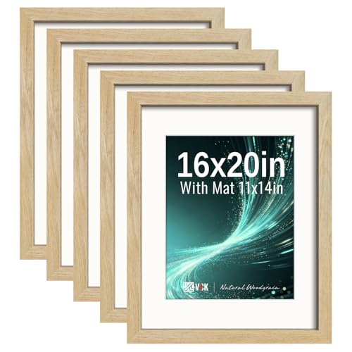 Image of VCK 16x20 Picture Frame 5 Pack, Natural Exclusive Wood, HD Glass, for Print