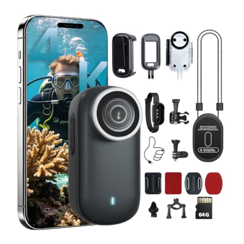 shenghuo 4K Mini Body Camera 64G Wearable Camera with 360Rotatable Clip & Magnetic Clip Thumb Size 96 Minutes for Recording Easy to Use for Lecture Traveling Pet Walking and OutdoorsBlack