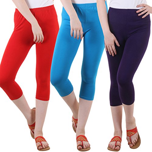 Image of DIAZ Women's Super Combed Cotton Elastane Stretch Slim Fit Printed Capri -Pack of 3
