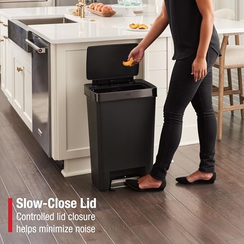 Image of Rubbermaid Premier Series IV Step-On Trash Can for Home and Kitchen, 12.4 Gallon, Stainless Steel Lid Charcoal, for Home /Kitchen /Garage /Apartment /Office