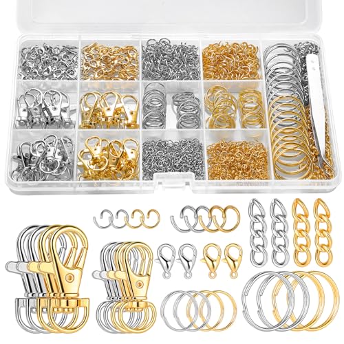 1130PCS Keychain Making Kit Jump Rings for Jewelry DIY Supplies Gold/Silver