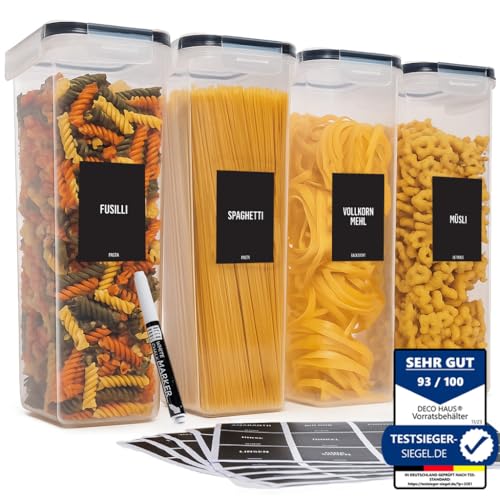 Deco haus Vorratsdosen mit Deckel Luftdicht [inkl. VORRATSETIKETTEN] - 4er Vorratsbehälter Set 2.8L - Aufbewahrungsbox Küche Aufbewahrung & Organisation - Lebensmittelaufbewahrung für Spaghetti Mehl