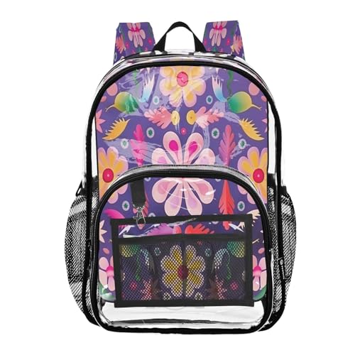 Cute Flower Pattern Clear Backpack - Stadium Approved Large 15.7-inch Waterproof Transparent Bag for Sports, Concerts, Work, Travel#226