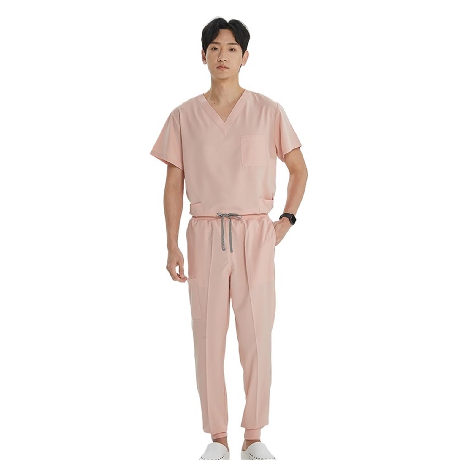 Uniforme Sanitario Hombre Conjunto de pantalón de chándal Superior, Ropa de Trabajo quirúrgica elástica, Traje de Dentista, Traje de enfermería, Traje de médico(Powder Pink,M)
