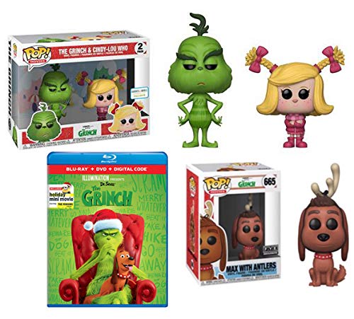 Everyone's Favorite Holiday Classic Tale Retold + Matching Figures: Illumination Presents: Dr. Seuss' The Grinch Blu-ray + DVD + Digital + Funko 3 pack Store Exclusive Movie/ Toy Bundle