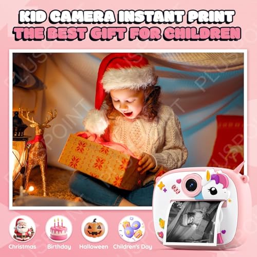 Image of PLUSPOINT Instant Print Cute Cartoon Camera for Kids, Dual Selfie Digital Camera with 1080P HD Videos Recoding, Instant Photo Printer Best Birthday Gift for Boys and Girls