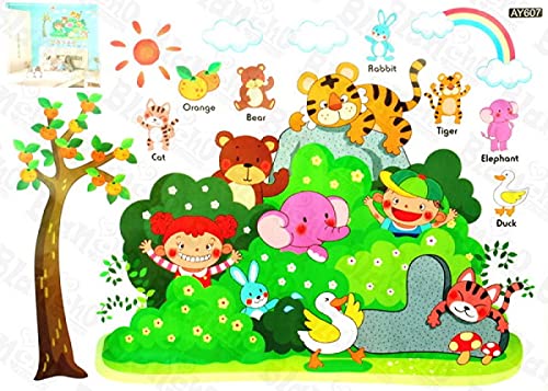 JAAMSO ROYALS Tiger Bears Cat Duck Cartoon Design and Animal Cartoon Vinyl Home Décor Wall Sticker (Set of 2 Wall Sticker Sheet)