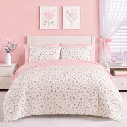 Image of Queen Comforter Set for Girls Floral Cottagecore 7 Pieces Bed in a Bag