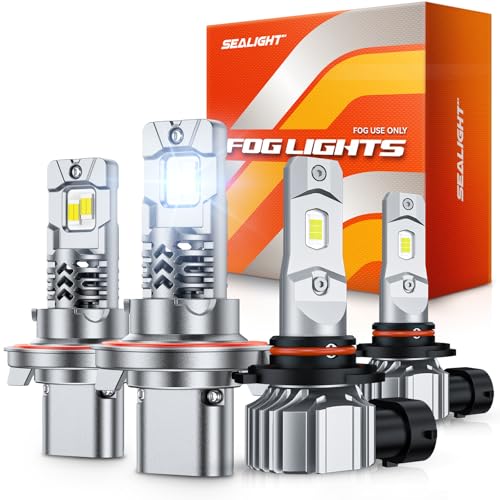 Image of SEALIGHT H13 H10 LED Bulbs Combo, 68000 Lumens 6500K Cool White, Real 1:1 Size Fog Lights For Ford F-150 2004-2014, Pack of 4