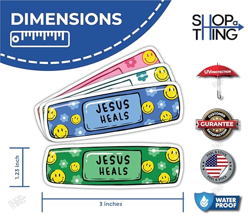 Image of SHOP A THING - Jesus Heals Sticker - Vinyl Jesus Heals Sticker for Car, Truck, & Van - Indoor and Outdoor Use for Laptop - Waterproof Decal for Helmet - Removable Decal for Book - SAT - 076