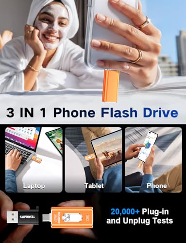 Image of 512GB Photo Stick for iPhone Flash Drive, Memory Stick Phone Storage for Photos and Videos Files Backup, Compatible with iPhone iPad Android PC, Plug & Play, No App Required (Cosmic Orange)