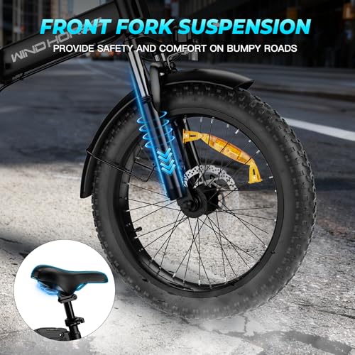 Image of Foldable Electric Bike for Adults with 20-inch Fat Tire, Suspension | 48V 15.6Ah Removable UL Battery, 40-70 Miles & 20 MPH, Peak 983W, 7-Speed, Rear Rack, ideal for Commuting & Outdoor Use