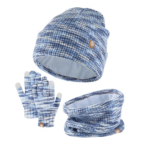 Generisch 2025 guantes bufanda conjunto niña niño niños sombreros con pom punto calentador de cuello polaina manoplas forro polar conjunto gorro bebé nudo, azul, talla única