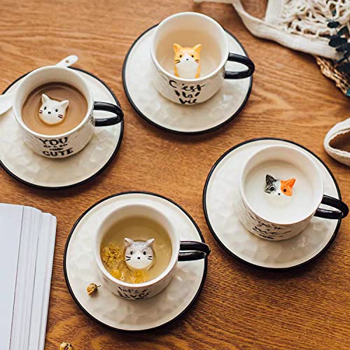 3D Katzen-Kaffeetasse Aus Keramik, 400 Ml – Mit Deckel & Löffel, Spülmaschinenfest, Lustiges Geschenk Für Katzenliebhaber