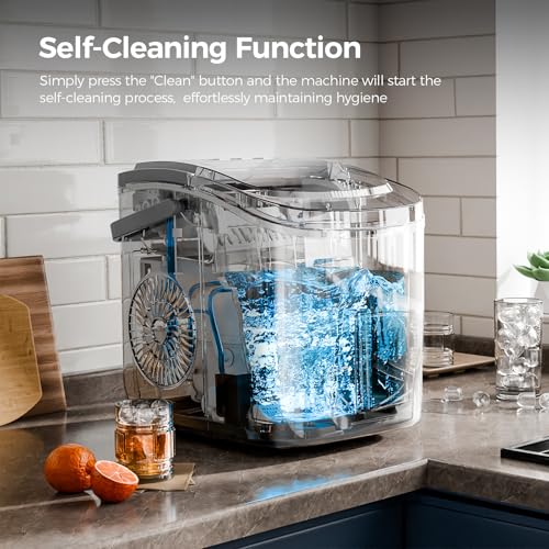 Image of Electactic Ice Makers Countertop,26Lbs /24H,9 Cubes in 6 Mins,Portable Ice Maker Machine with Self-Cleaning,2 Sizes of Bullet Ice,Perfect for Home Kitchen(Grey)