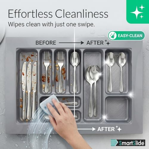 Image of SmartSlide 800MM PVC Cutlery Tray for Kitchen Drawer Modular Kitchen Tandem Drawer Organizer Adjustable Width & Depth Grey Non-Slip Surface (800 x 535 MM)