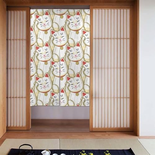 のれん 開運招き猫 ラッキー 風水 猫 間仕切り おしゃれ 遮光 目隠し 暖簾 ドアカーテン 北欧 厚手 断熱防寒 インテリア リビング キチン ロング カーテン 玄関 飲食店 出入り口 洗面所 台所用 四季兼用 86x143cm