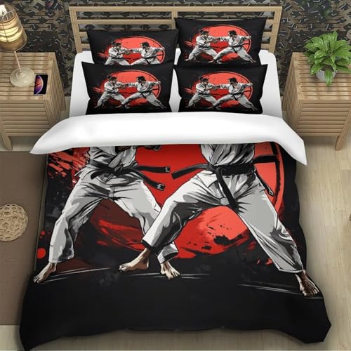 Parure de lit karaté 140x200 fermeture éclair en microfibre 3D