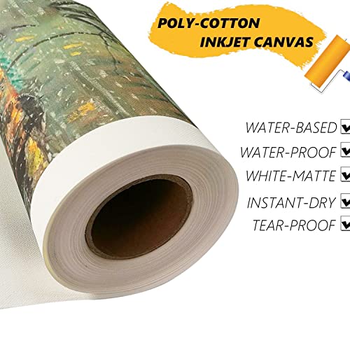 Tonchean Inkjet Canvas Roll Matte Polyester Canvas Roll For Wide Format Inkjet Printing 240Gsm Waterproof 100% Polyester Canvas Roll For Printer, 23.6In X 98.4Ft #TOP1