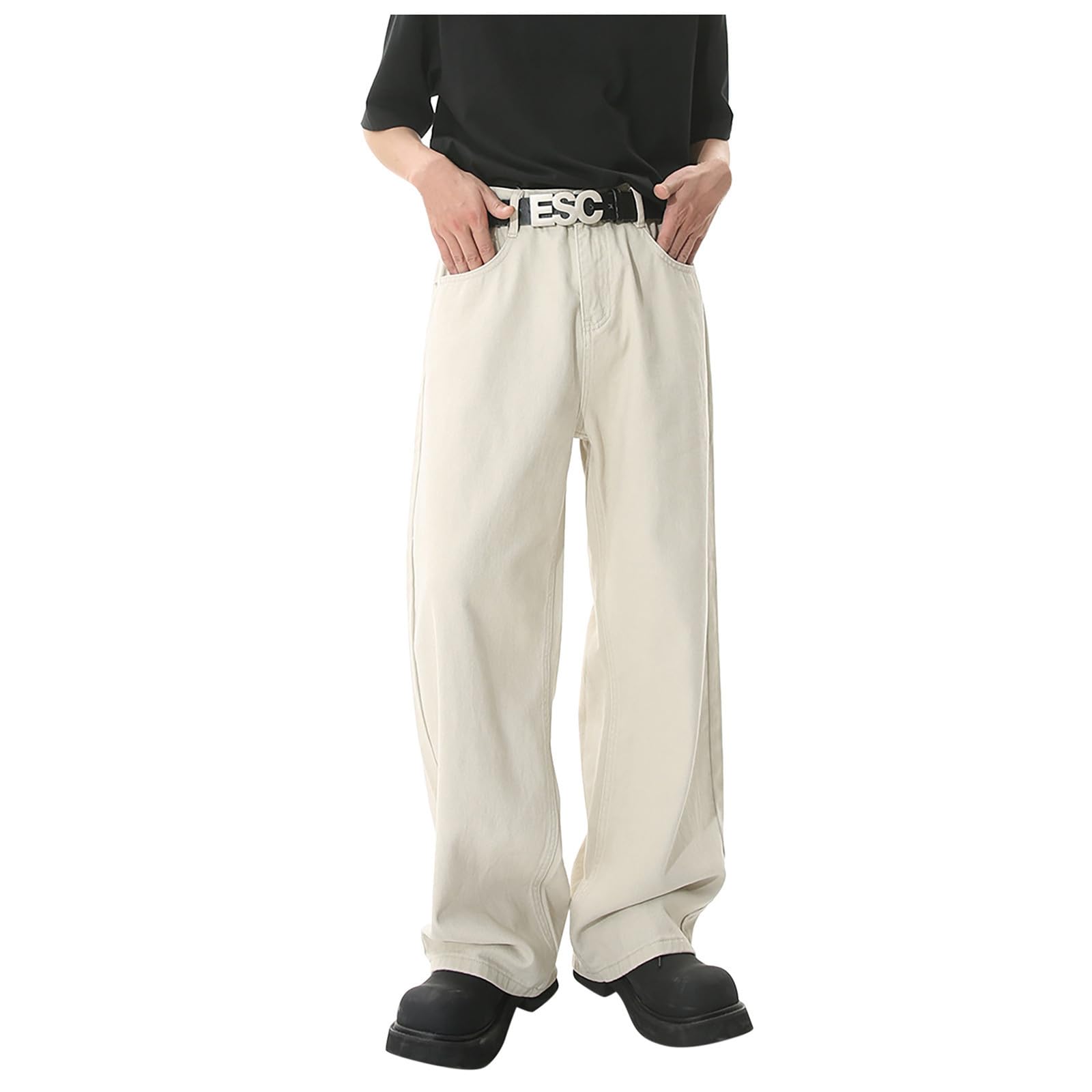 Generico Jeans Baggy Pantaloni Uomo Flared Moto Bootcut Slim Fit Strappati Loose Elefante Larghi Invernali Salopette Y2K Zampa Cargo Balloon