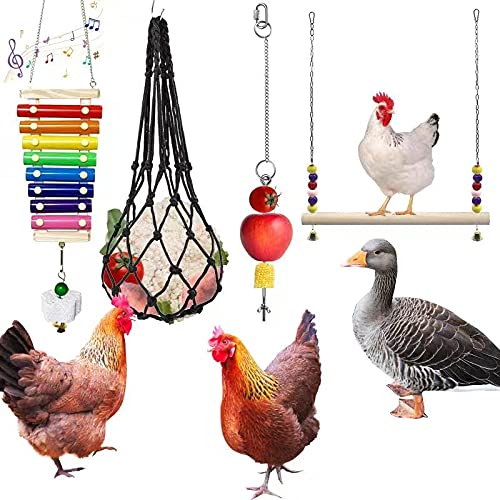 Tsin 4PCS Chicken Wooden Stand Chicken Xylophone Toy for Hens, Chicken Feeding Toy Chicken Veggies Skewer Fruit Holder, Chicken Hanging Feeder for Hens Duck Big Bird