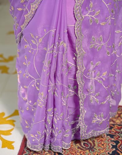Image of SIRIL Women's Georgette Embroidery Saree With Unstitched Blouse
