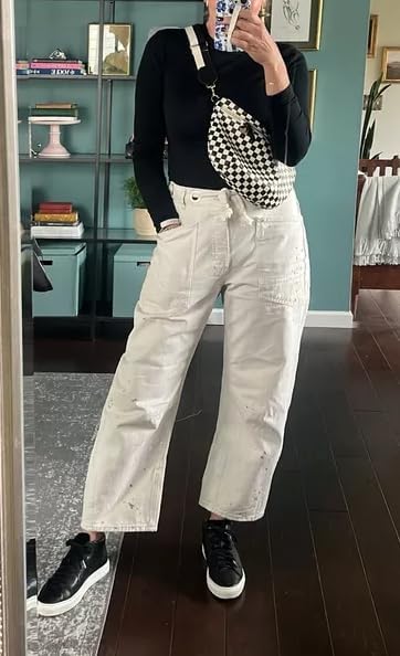 PLNOTME Womens Baggy Barrel Horseshoe Jeans Wide Leg Patchwork Low Rise Denim Pants with Pockets - Image 6