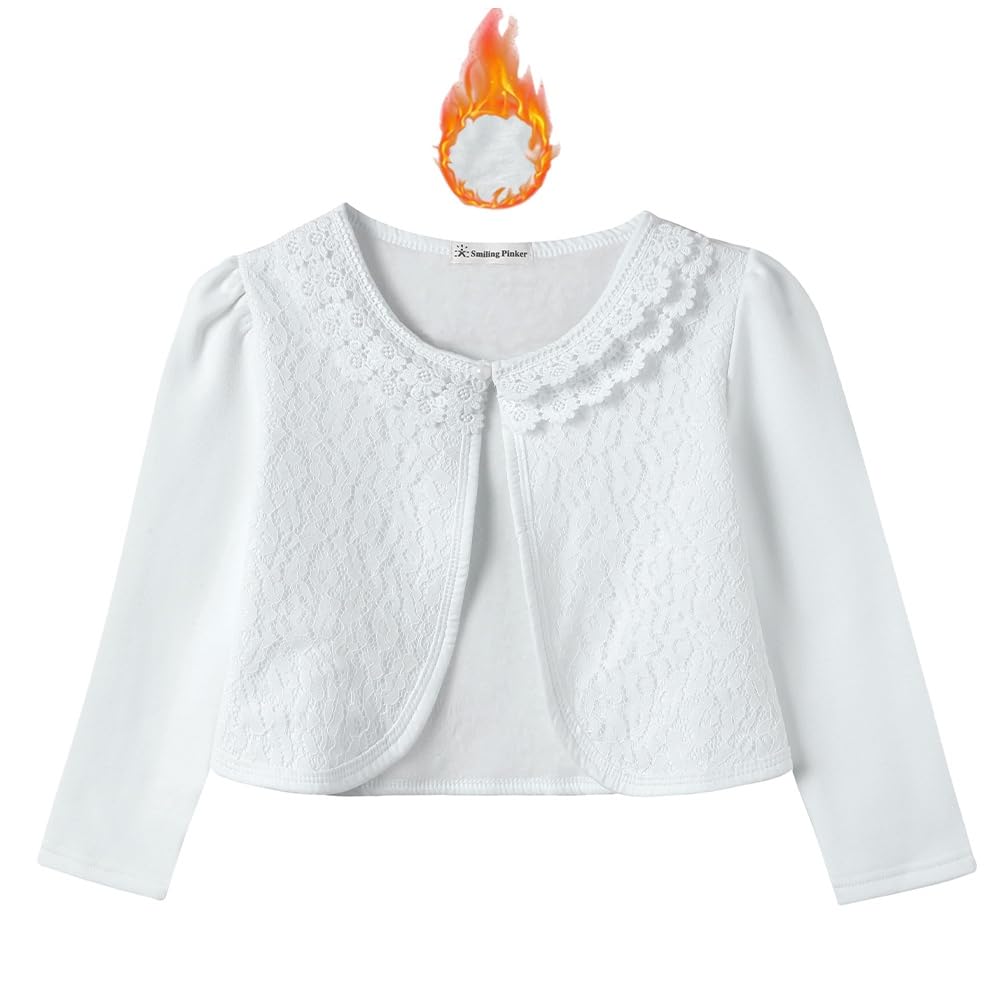 SMILING PINKER Little Girls' Long Sleeve Lace Bolero Cardigan Shrug