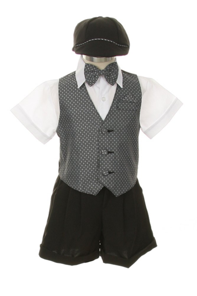 Dress Shorts Suit Tuxedo Vest Outfit Set-Infant Baby Boys & Toddler,Gray-White