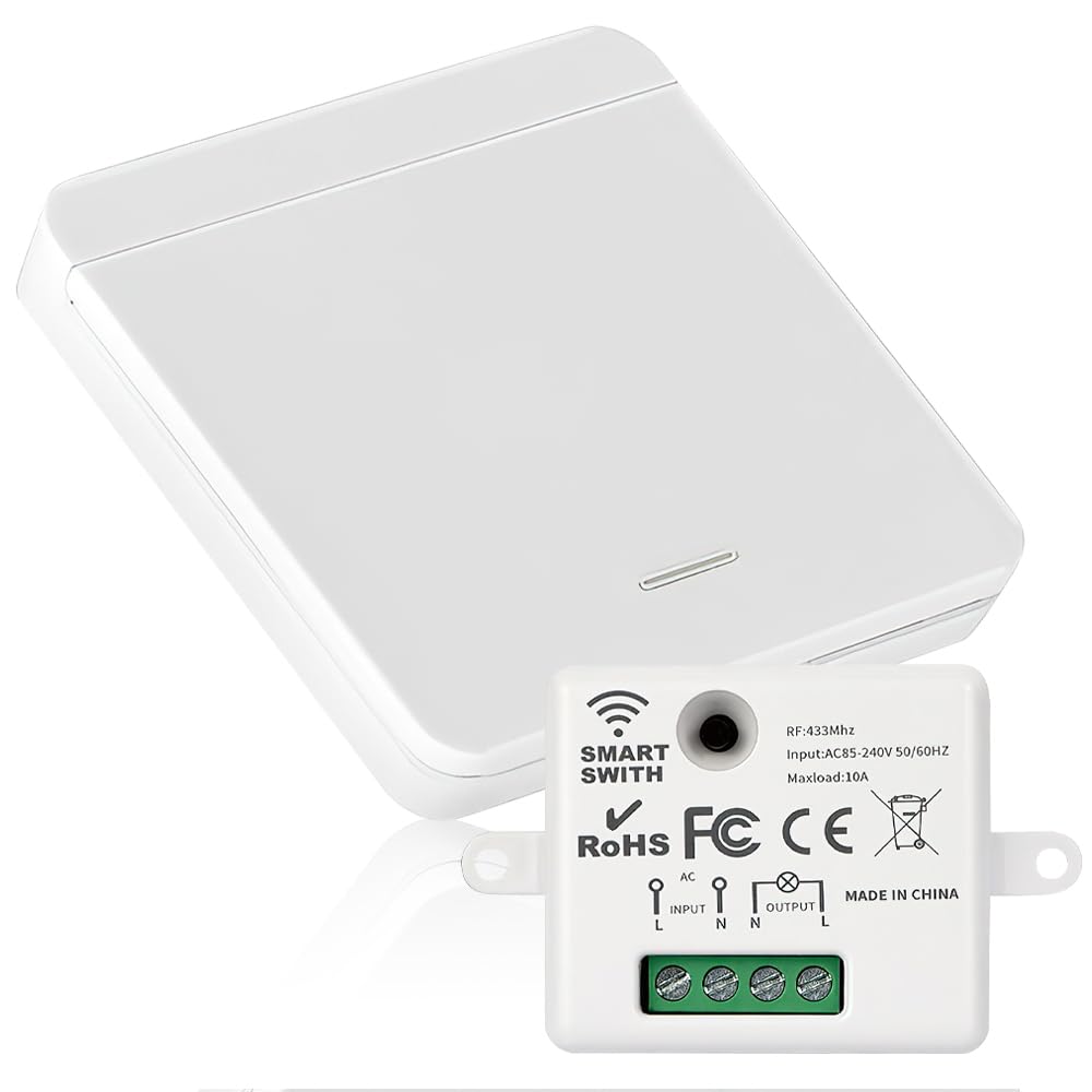 Wireless Light Switch, Wireless Lights Switch Kit, No Wiring Required, Easy Installation, Wall for Indoor Lamp Range 50M Radio, White