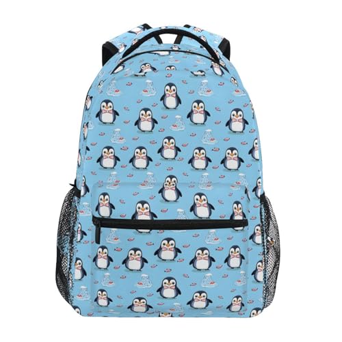 Cute Penguin Fish Blue Backpack for School Boys Girls Adults Kids Bookbag Laptop Bag 15L
