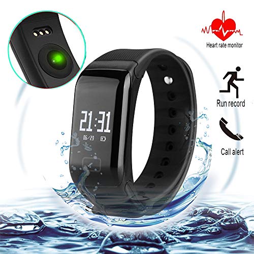 Fitness Tracker with Replacement Band Waterproof Heart Rate Monitor Call Remind Wireless Pedometer Activity Tracker for Women, and Men (Black + Blue Band)
