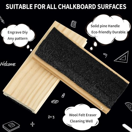 8 PCS Chalkboard Eraser Wooden Pine Felt Chalk Cleaner Duster Blackboard Whiteboard Office Home for Teachers Educators Engravable DIY Gift WP0708 image 5