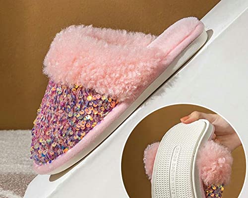 Women Fashion Sequins Plush Slippers Cozy Non-slip Home Slippers Thick Warm Memory Foam House Shoes for Women Girls4