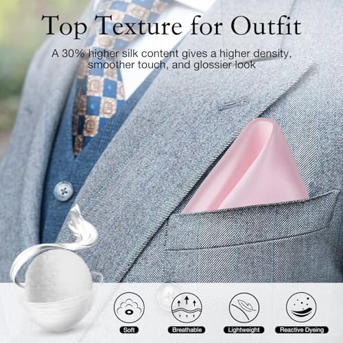 Image of MANSPHIL 100% Real Mulberry Silk Pocket Square for Men, 11x11 Inch Solid Handkerchiefs, Multi Colors
