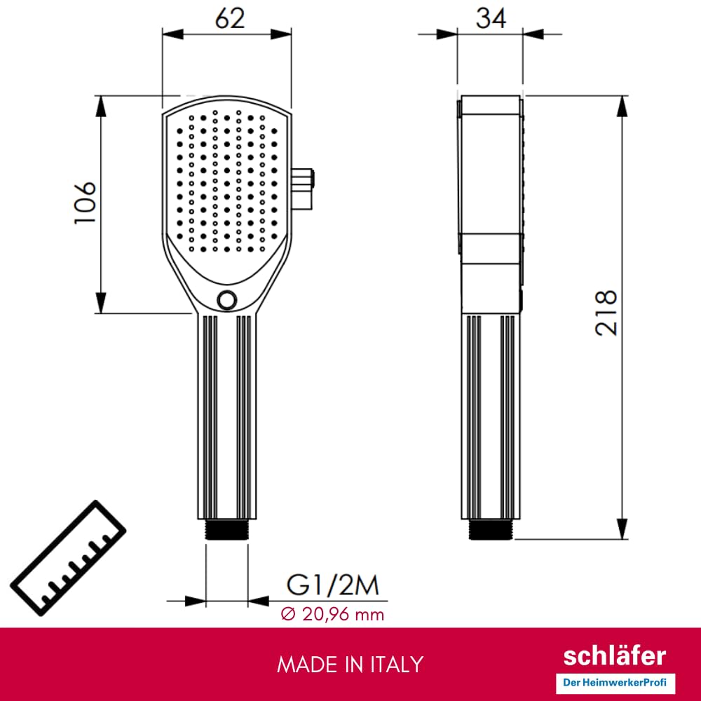 Schläfer 1303900 | Cabezal de ducha con cepillo y lima para mascotas | Cepillo de baño y peine para perros, gatos | Cabezal de ducha, pulverizador en ABS cromado