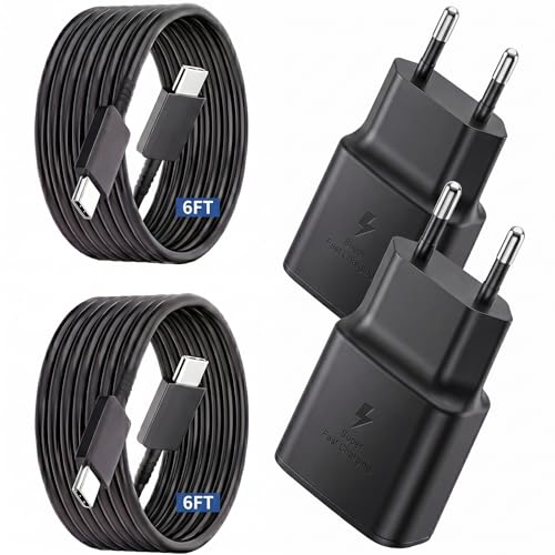 25W USB C Ladegerät Schnellladegerät Ladekabel für Samsung Galaxy A56 A55 A17 A16 A15 S26 S25 S24 S23 S22 S21 S20fe/Tablet/Google Pixel 2 Pack mit 1.8M Kabel USB C Netzteil Adapter