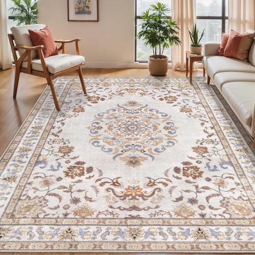 Tangsoo 5x7 Washable Area Rug, Non Slip Boho Neutral Rug