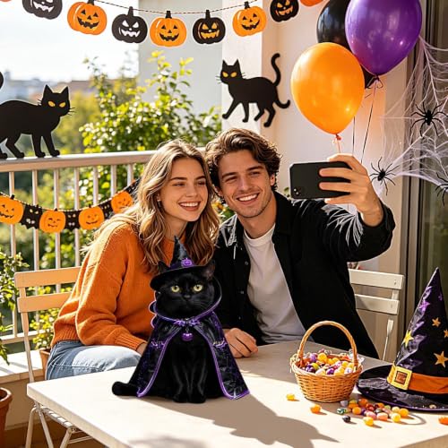 Disfraz de Halloween de gato para mascotas con capa de cosplay ajustable 3