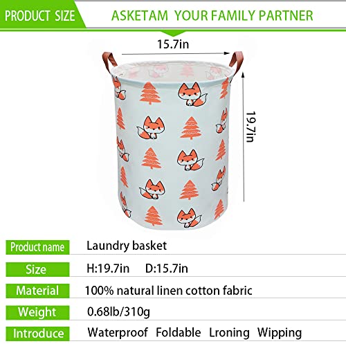 Asketam Canvas Fabric Collapsible Kids Baby Laundry Basket Children Nursery Bedroom Dirty Clothes Hamper Storage Bin Toy Organizer (Fox Little Pine) #TOP1